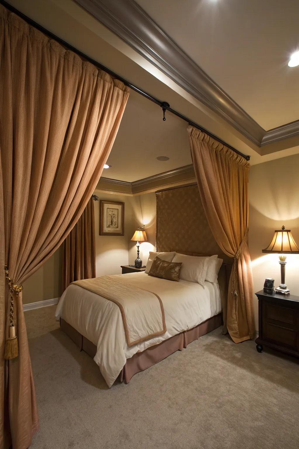 Drapery can refine and enrich the elegance of any basement bedroom.