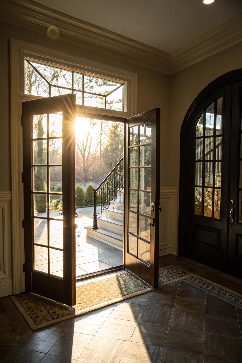 French doors bring elegance and light to the basement area.