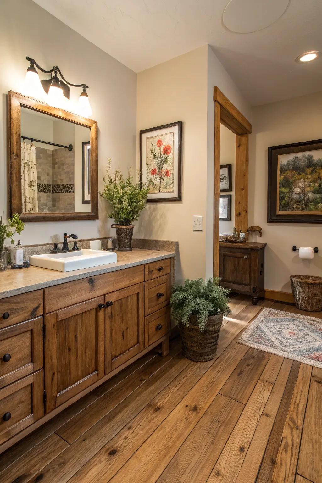 A combination of natural materials and art establishes a cozy, warm atmosphere.