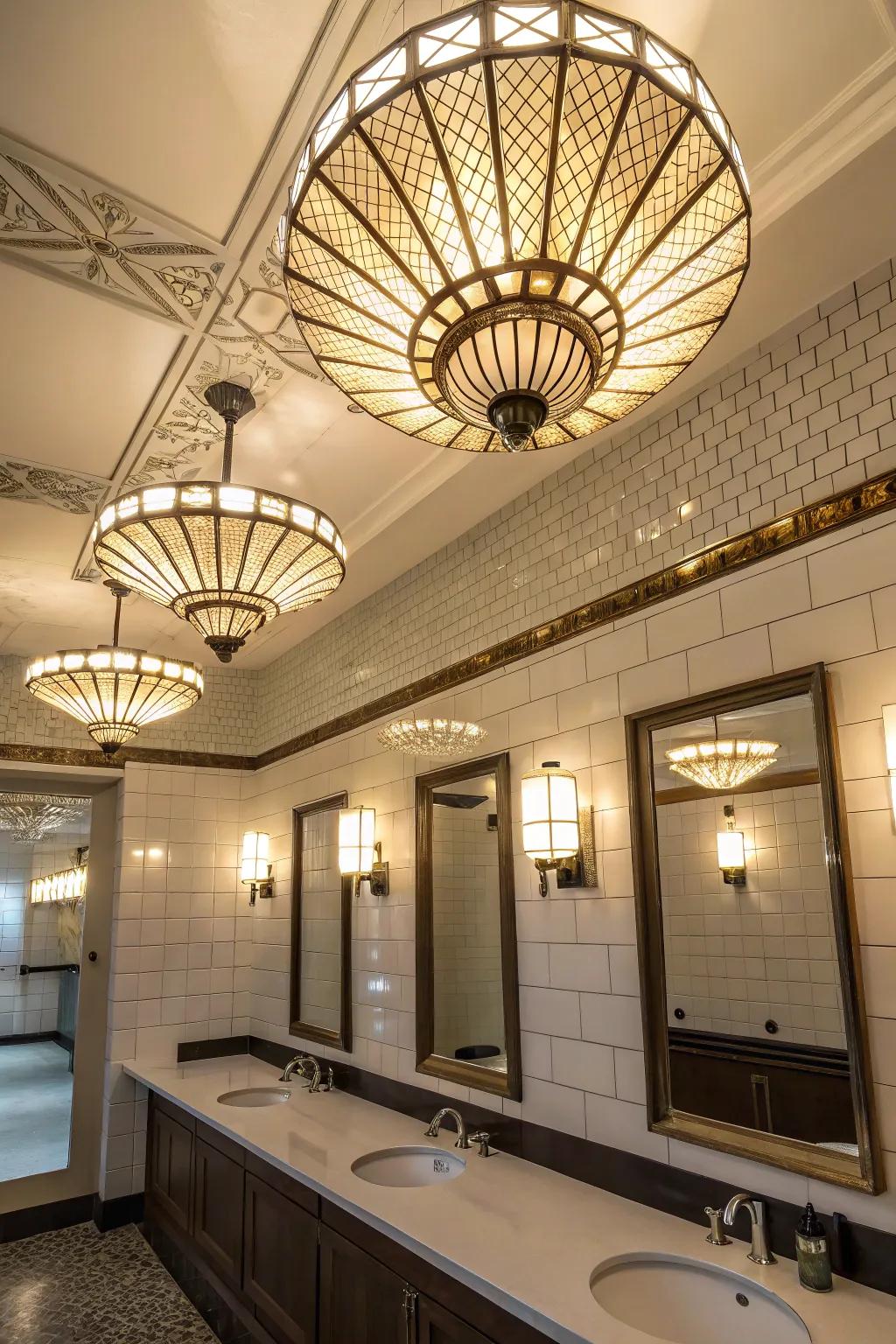 Art Deco lighting imparts vintage elegance to any bathroom.