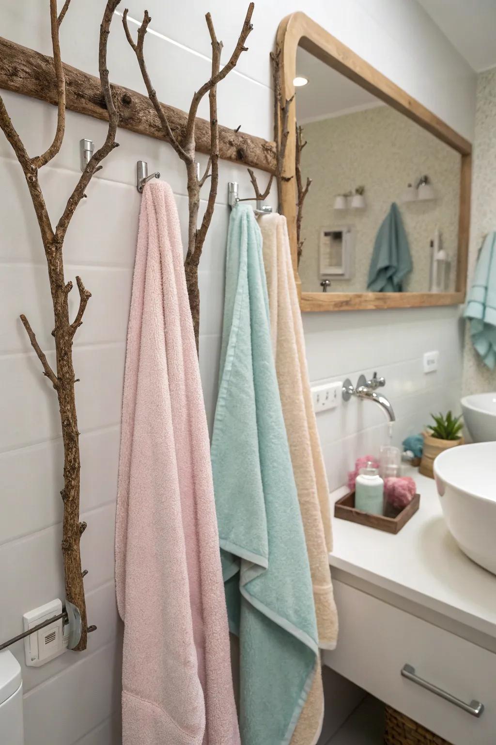 Branch-themed pegs inject a natural, whimsical touch.