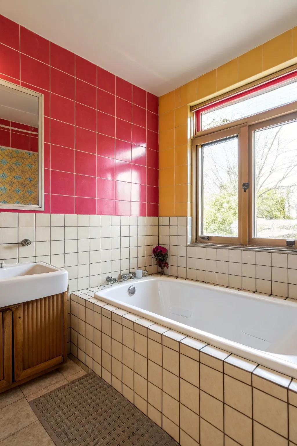 A burst of color introduces personality to this bathroom.