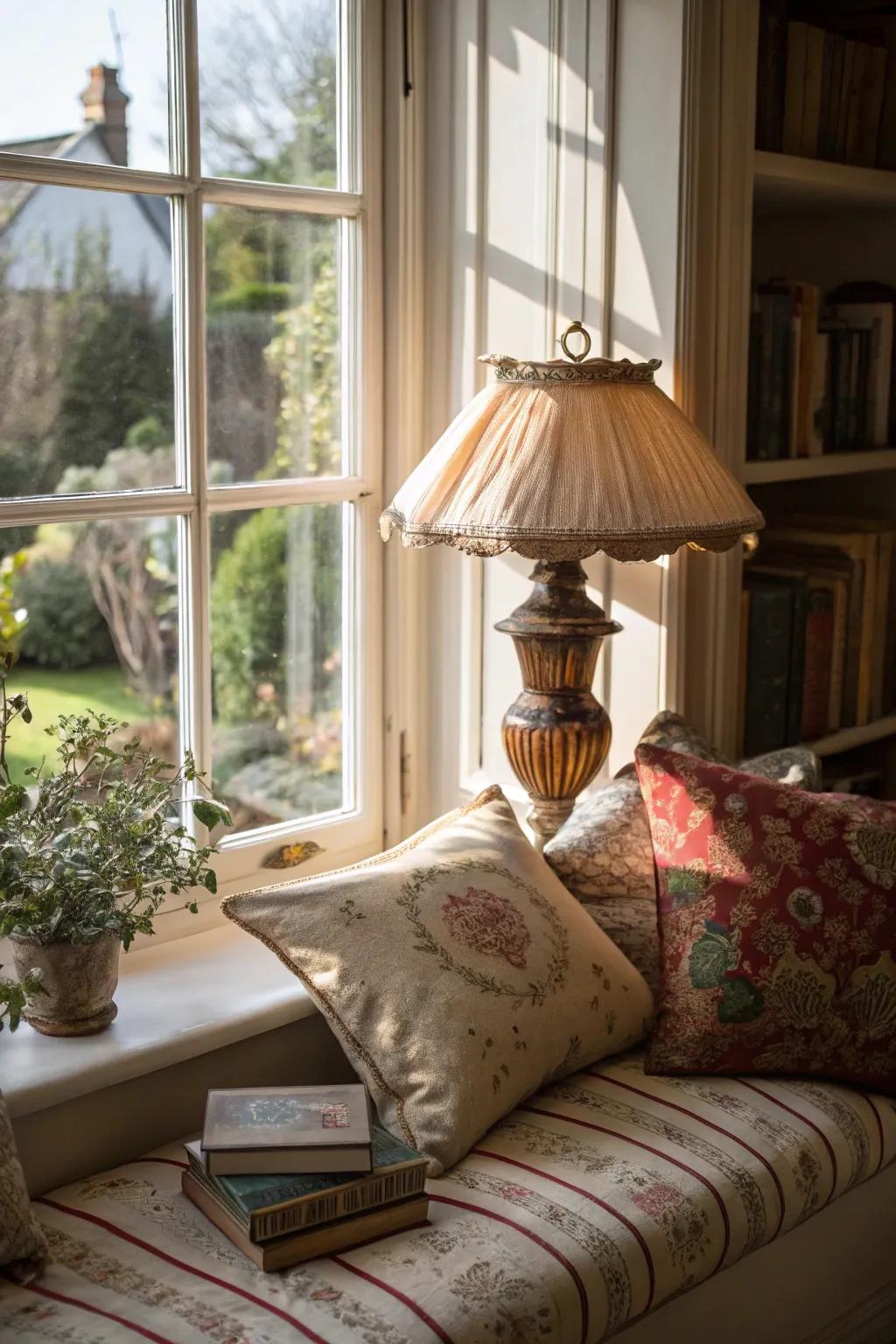 Classic fabrics add beauty and depth to your cozy window nook.