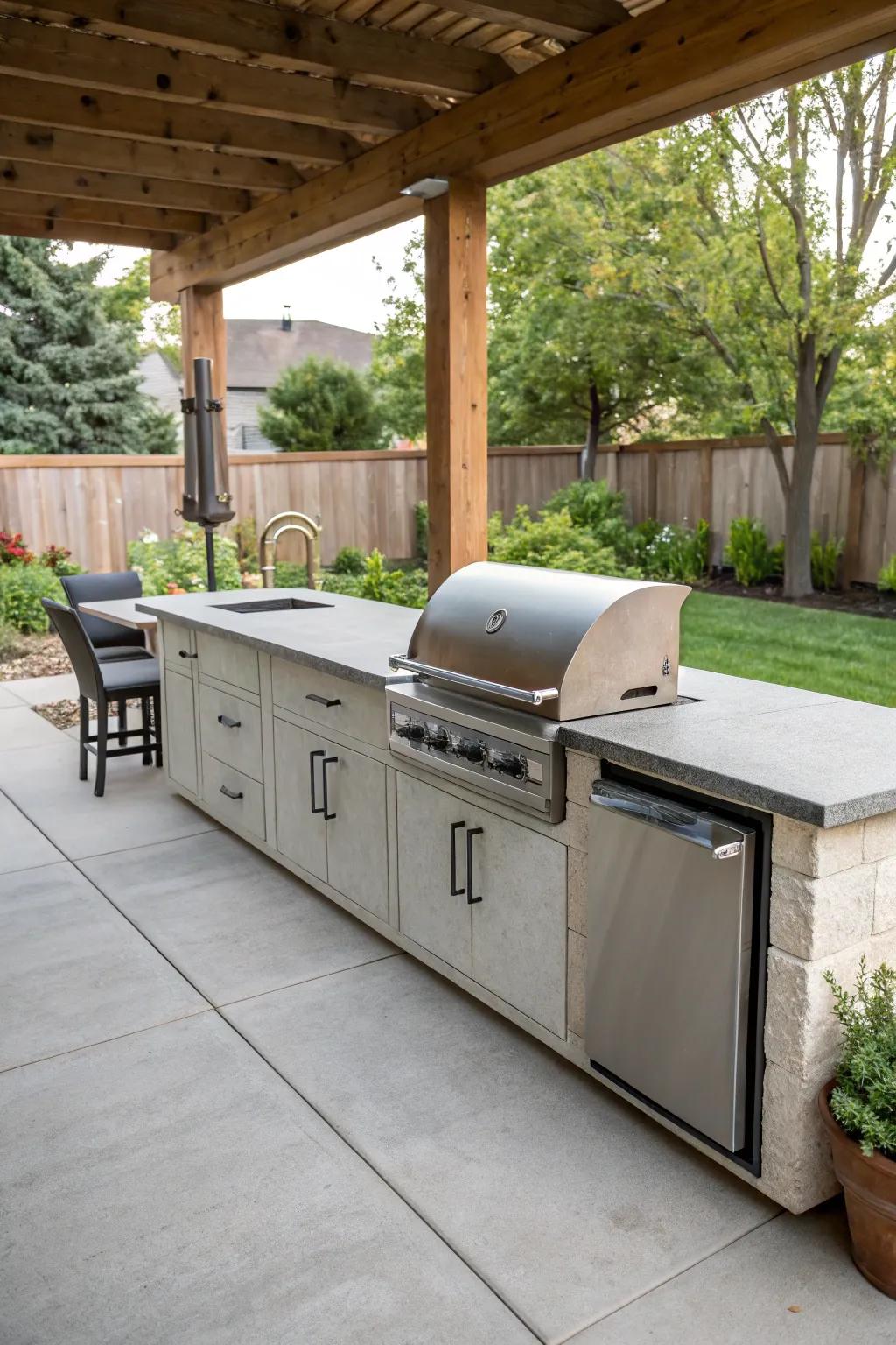 Concrete countertops add a modern touch to your BBQ patio.