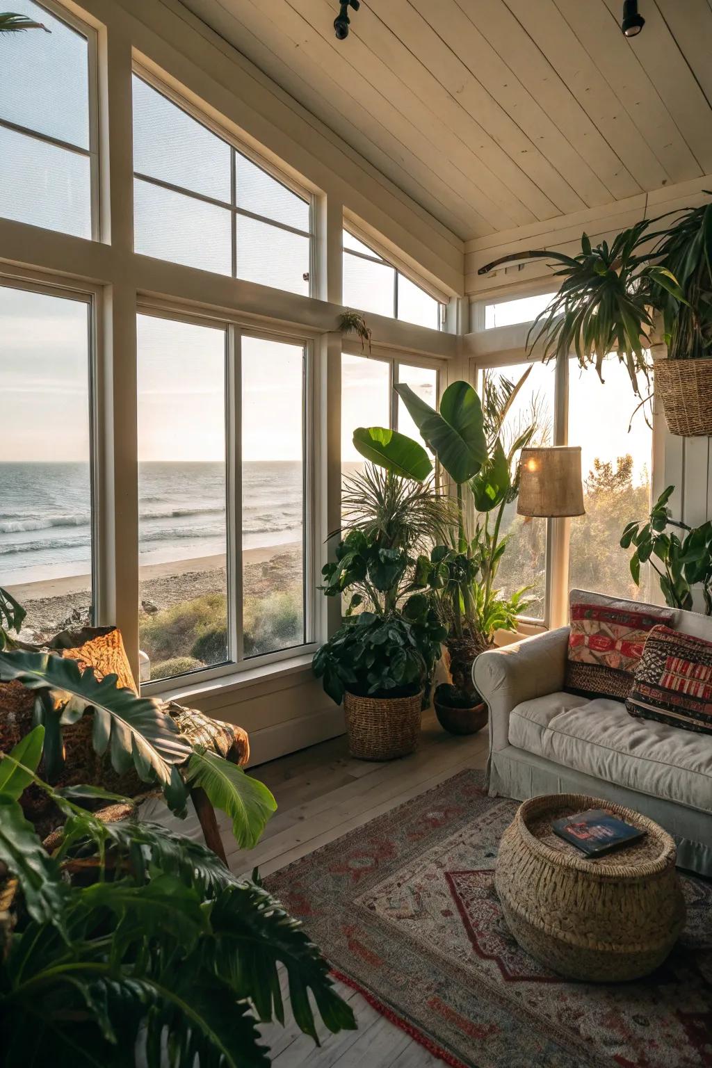 Lush indoor plants bringing life and freshness to this beach house.