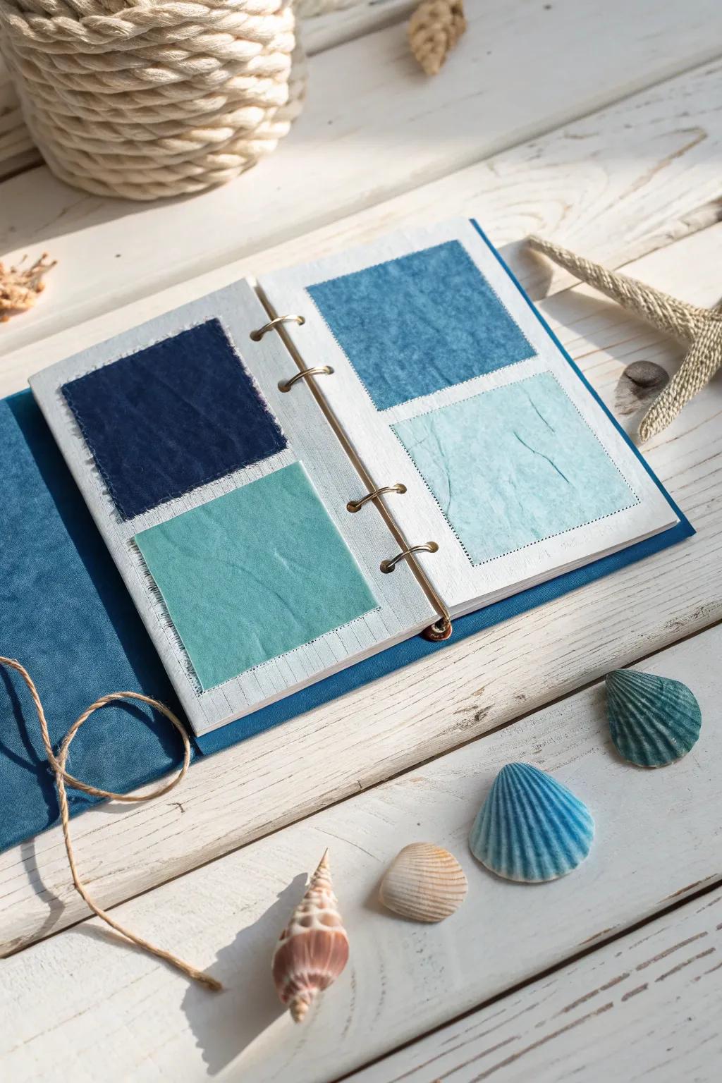 Immerse yourself in the serene depths of ocean blues with this unique scrapbook style.