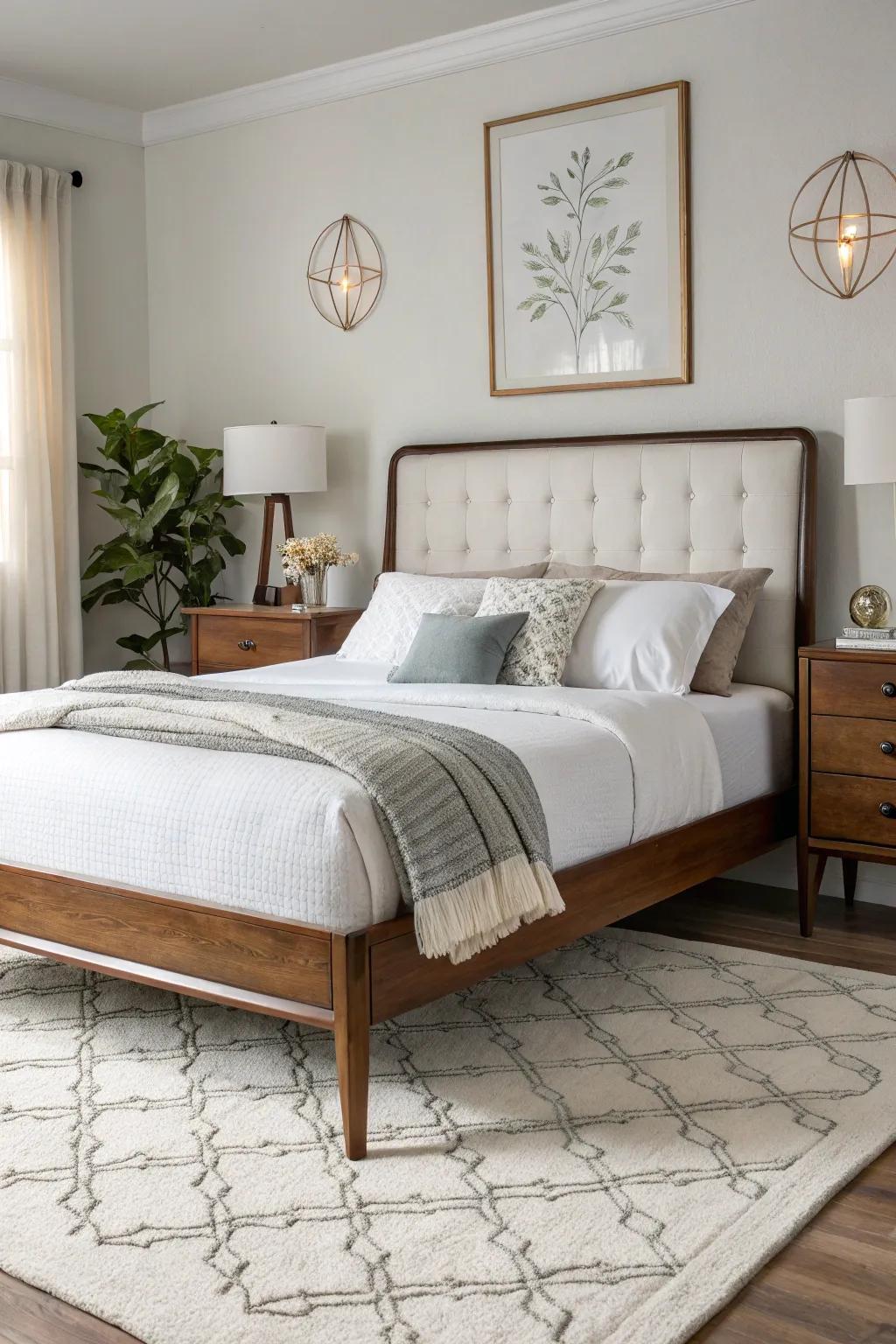 A modern contemporary bed frame offers a blend of classic and contemporary design.