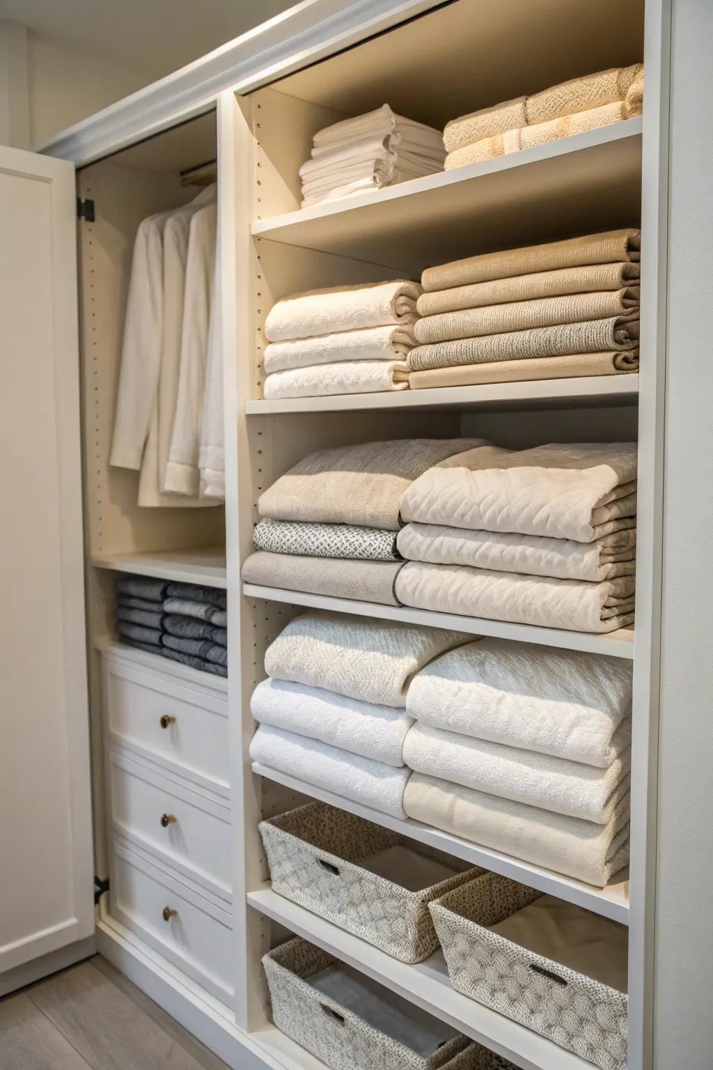 Sliding shelves offer efficient storage and easy access.