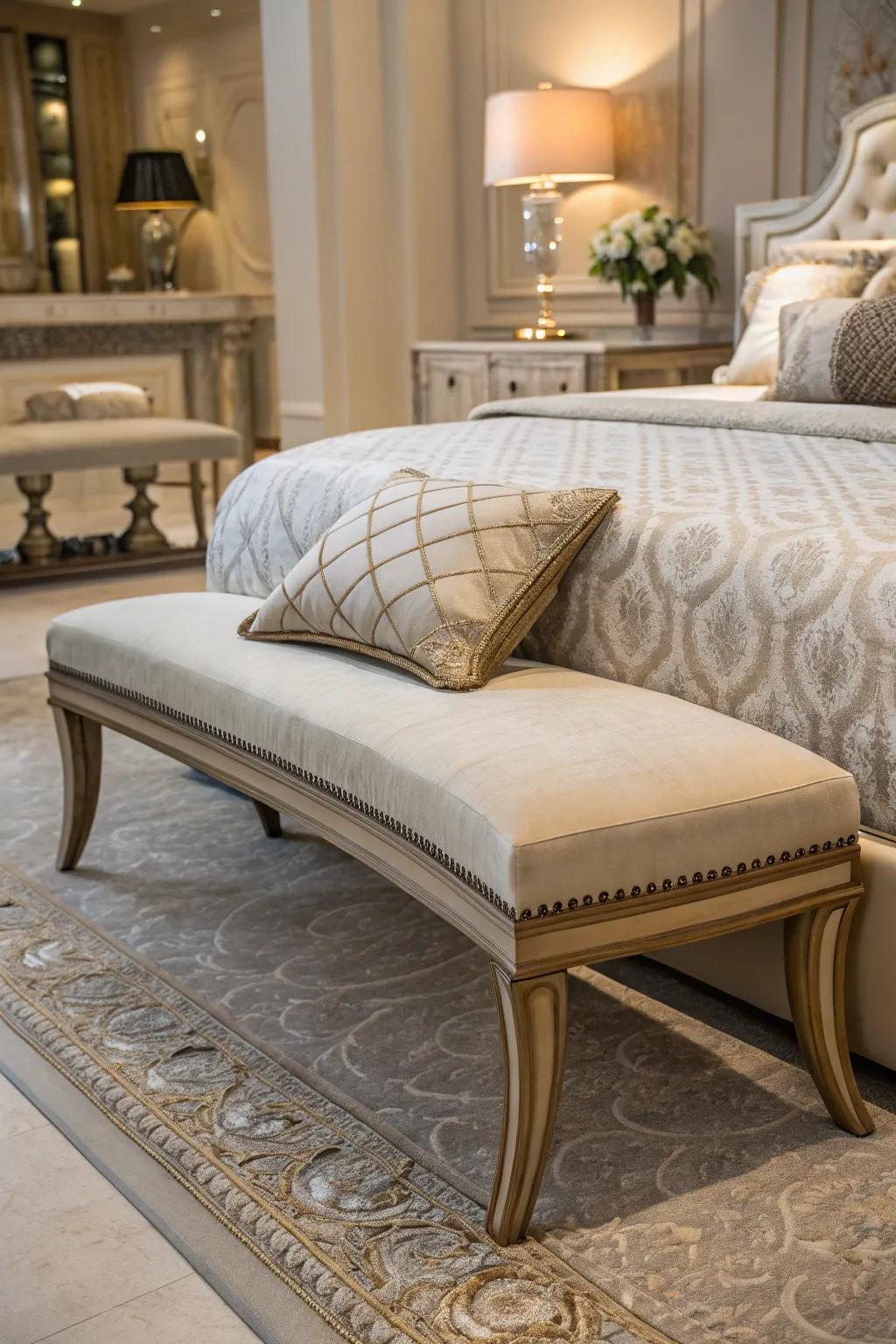 Curved benches offer a soft, elegant touch to your bedroom.