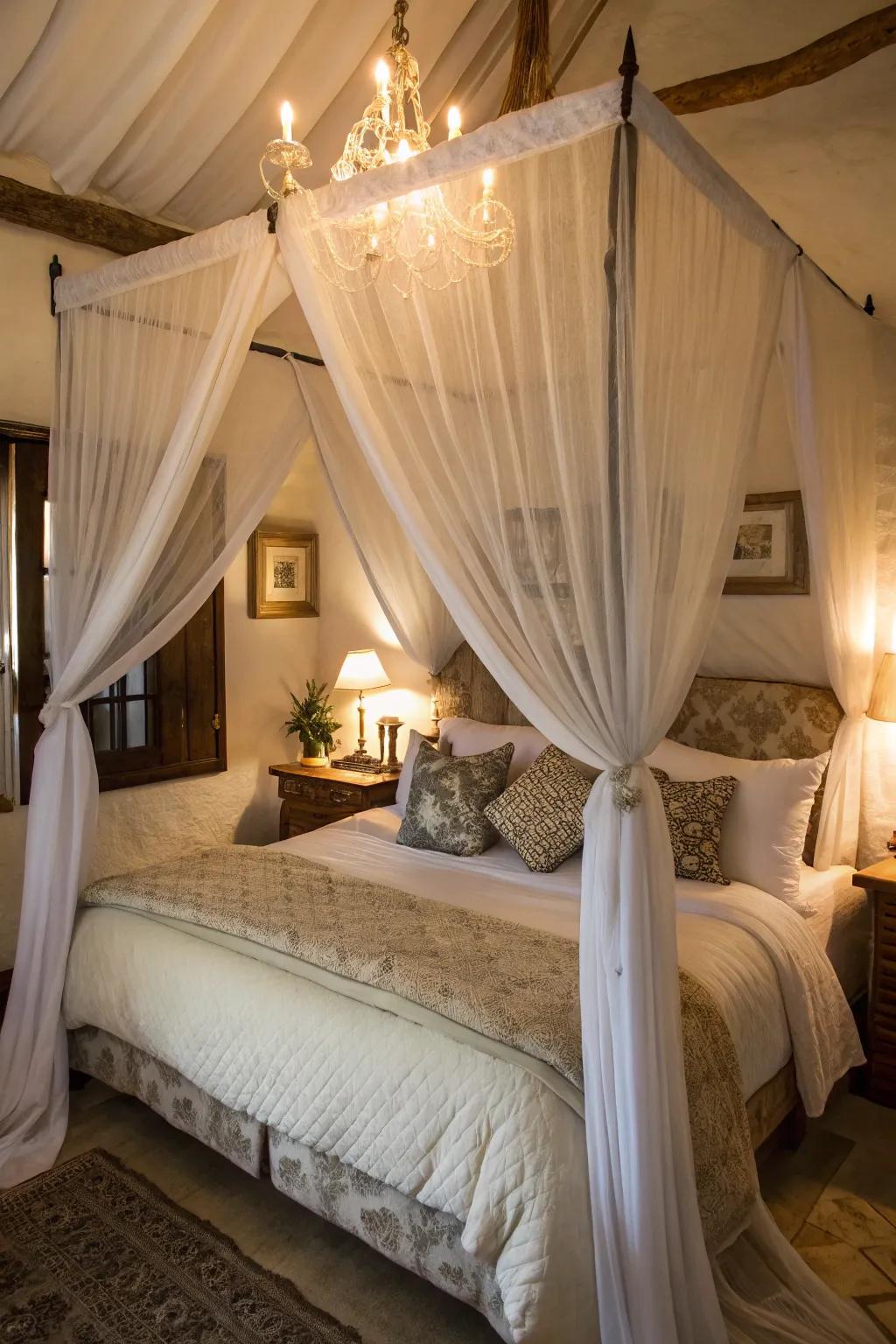 A canopy designs an elegant and intimate bedroom sanctuary.