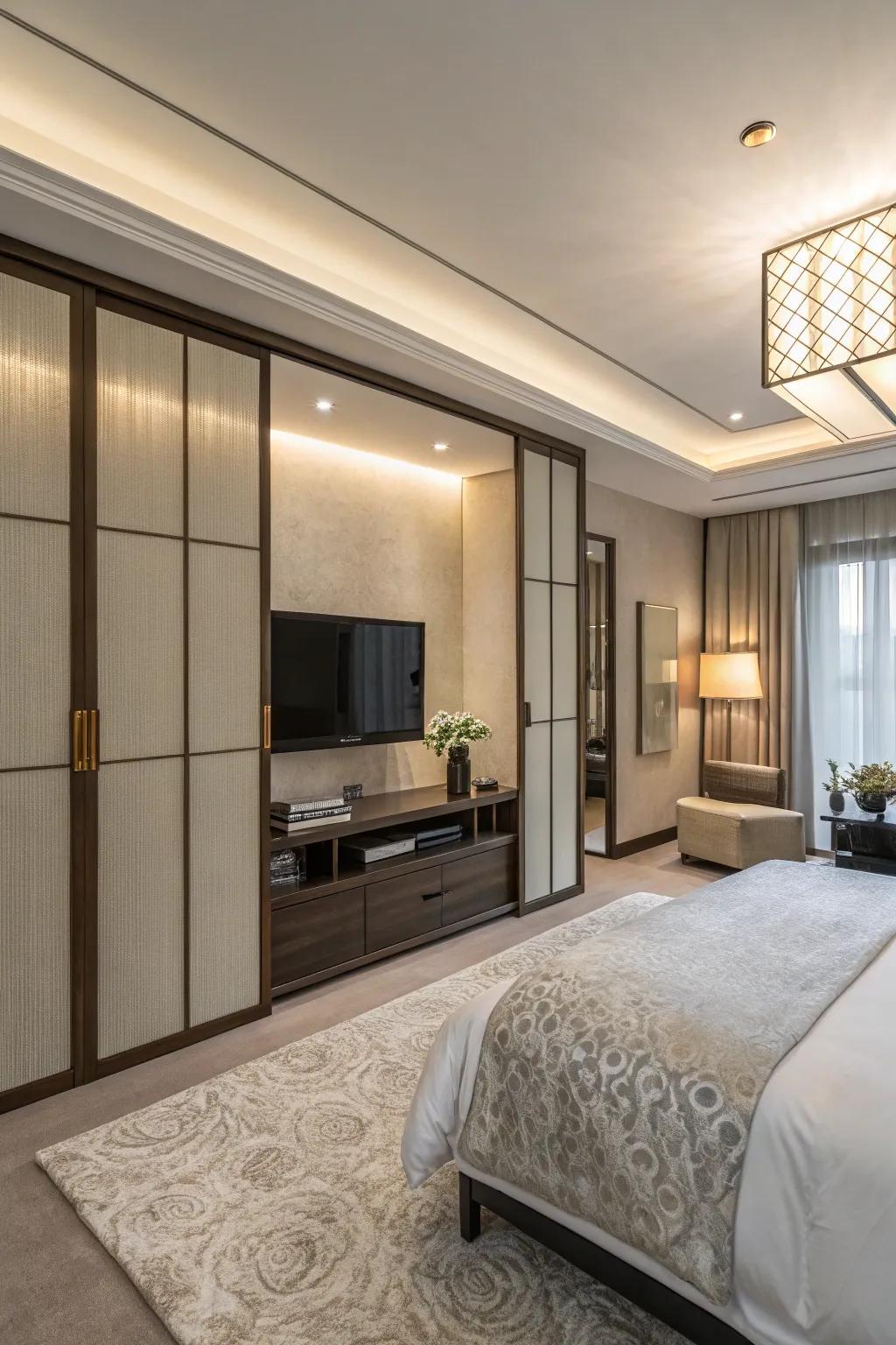 Sliding screens present an elegant way to hide your TV when not being used.