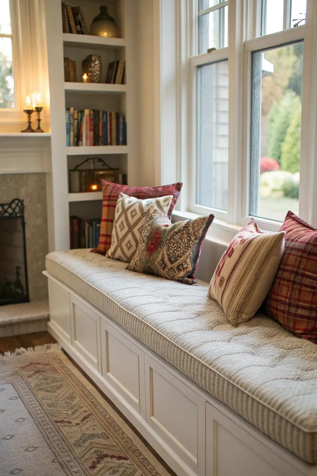 Accent cushions contribute charm and comfort to any bench arrangement.