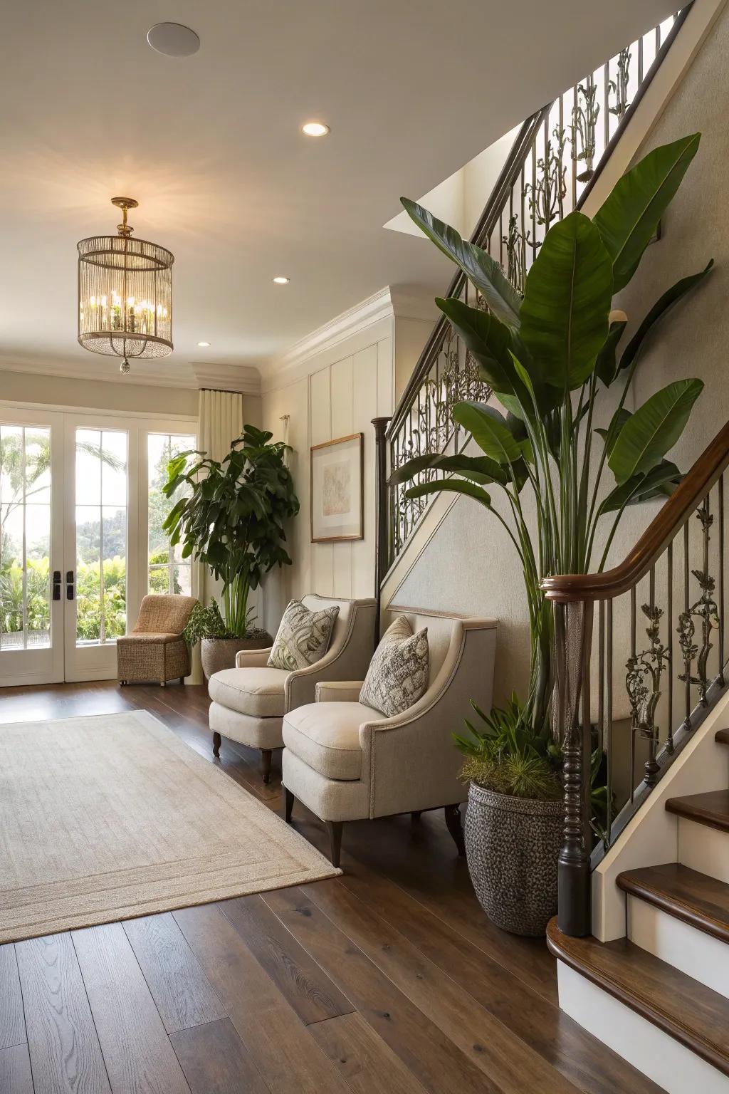 Stylish landing featuring resilient engineered wood