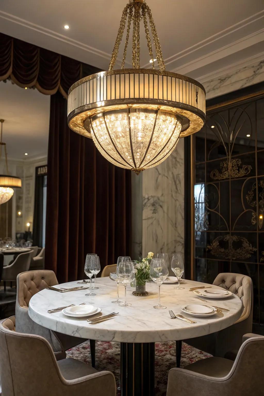 Infuse your dining area with the lavishness of Art Deco lighting.