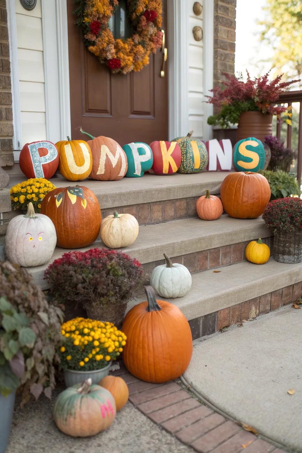 Personalize your pumpkins utilizing lettering.