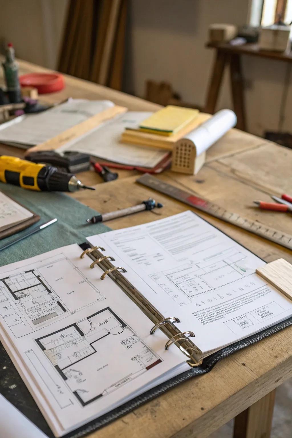 Home project folder to arrange plans effectively.