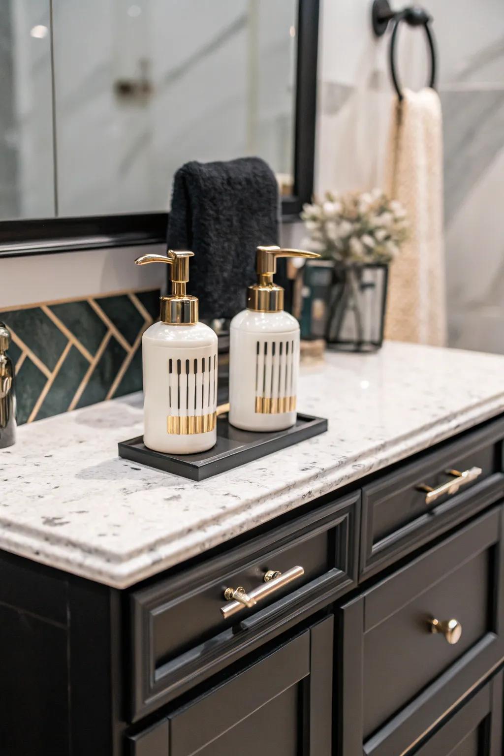 A contrasting vanity transforms into a fashionable focal point.