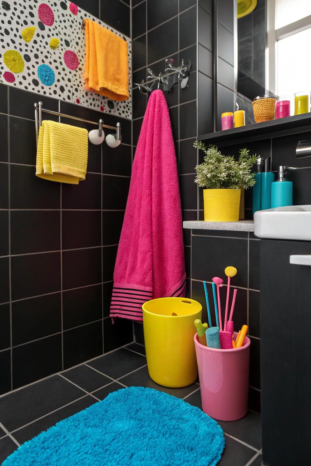 Vibrant colors burst beautifully against an ebony backdrop.