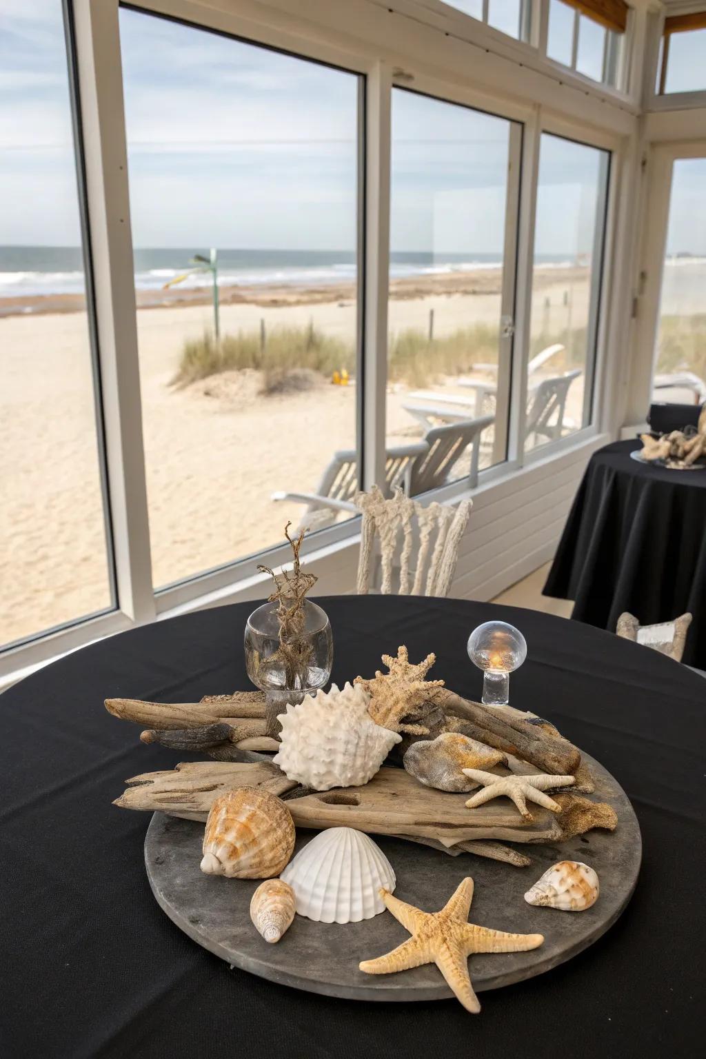 Coastal elegance combined with black and natural components.