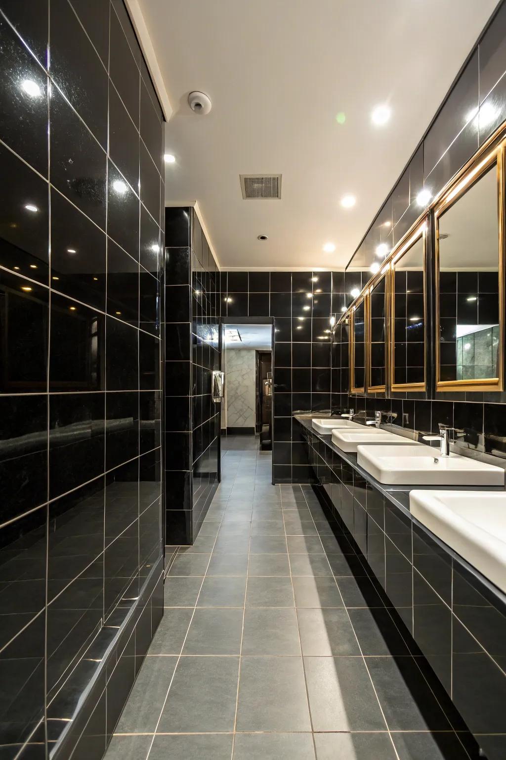 Shiny dark boards enhance light , adding depth to the space.