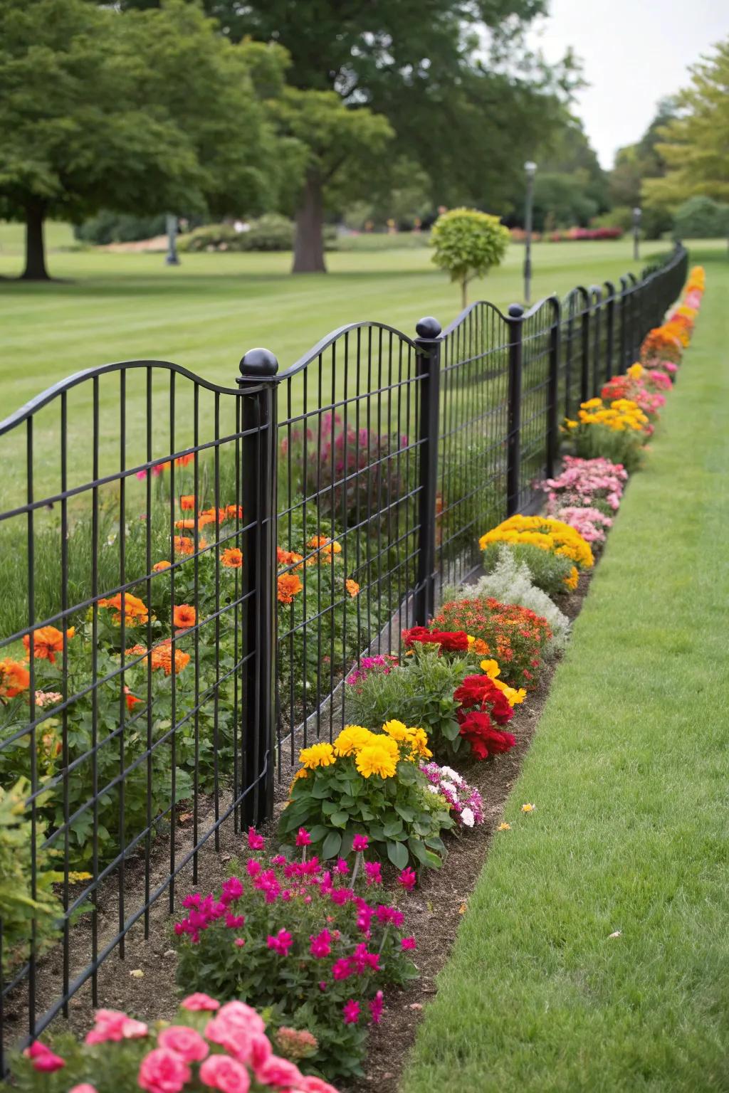 Accentuate your garden's beauty with a dark wire fence edge.