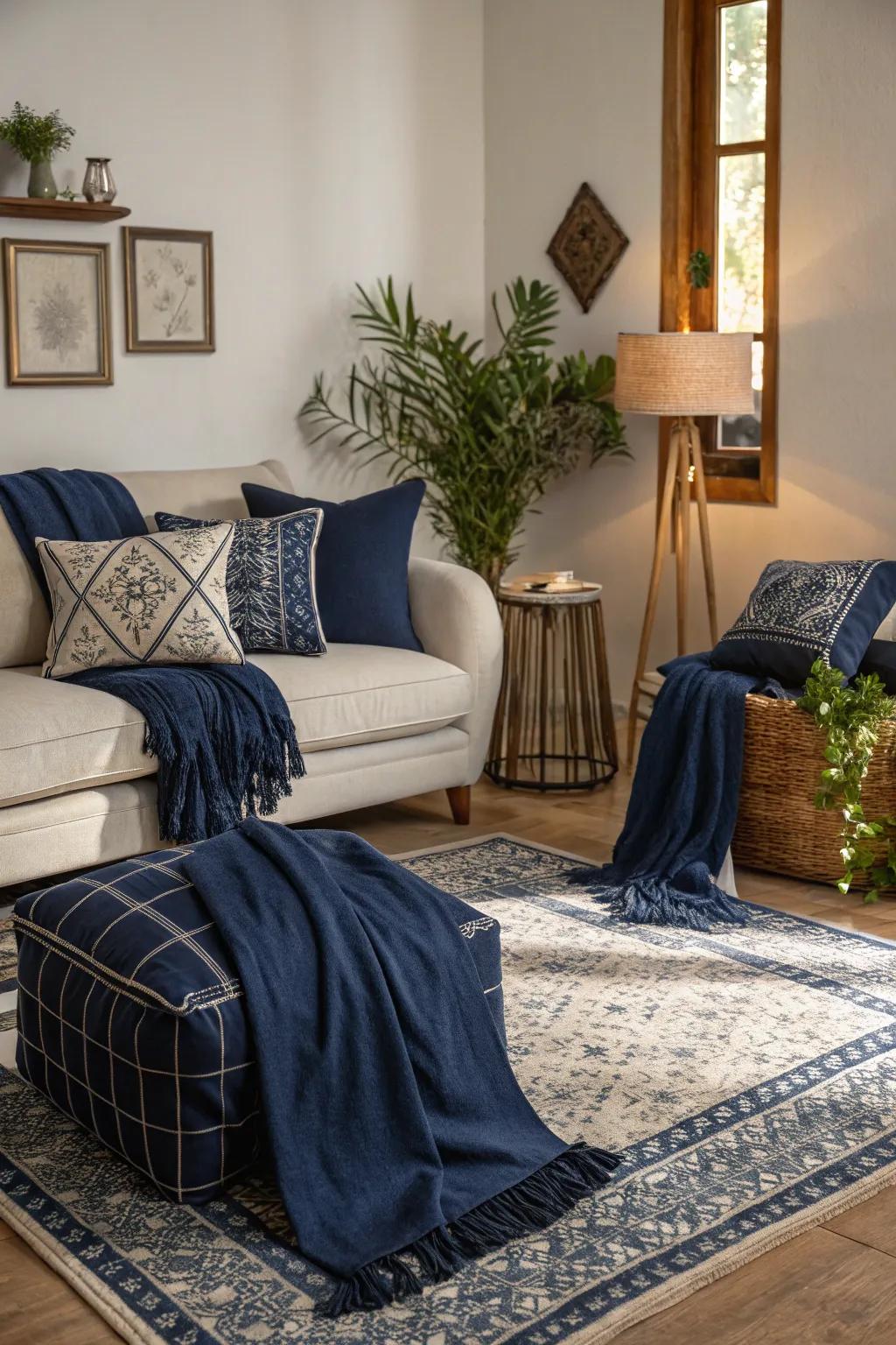 Cozy highlights in deep blue for the parlor