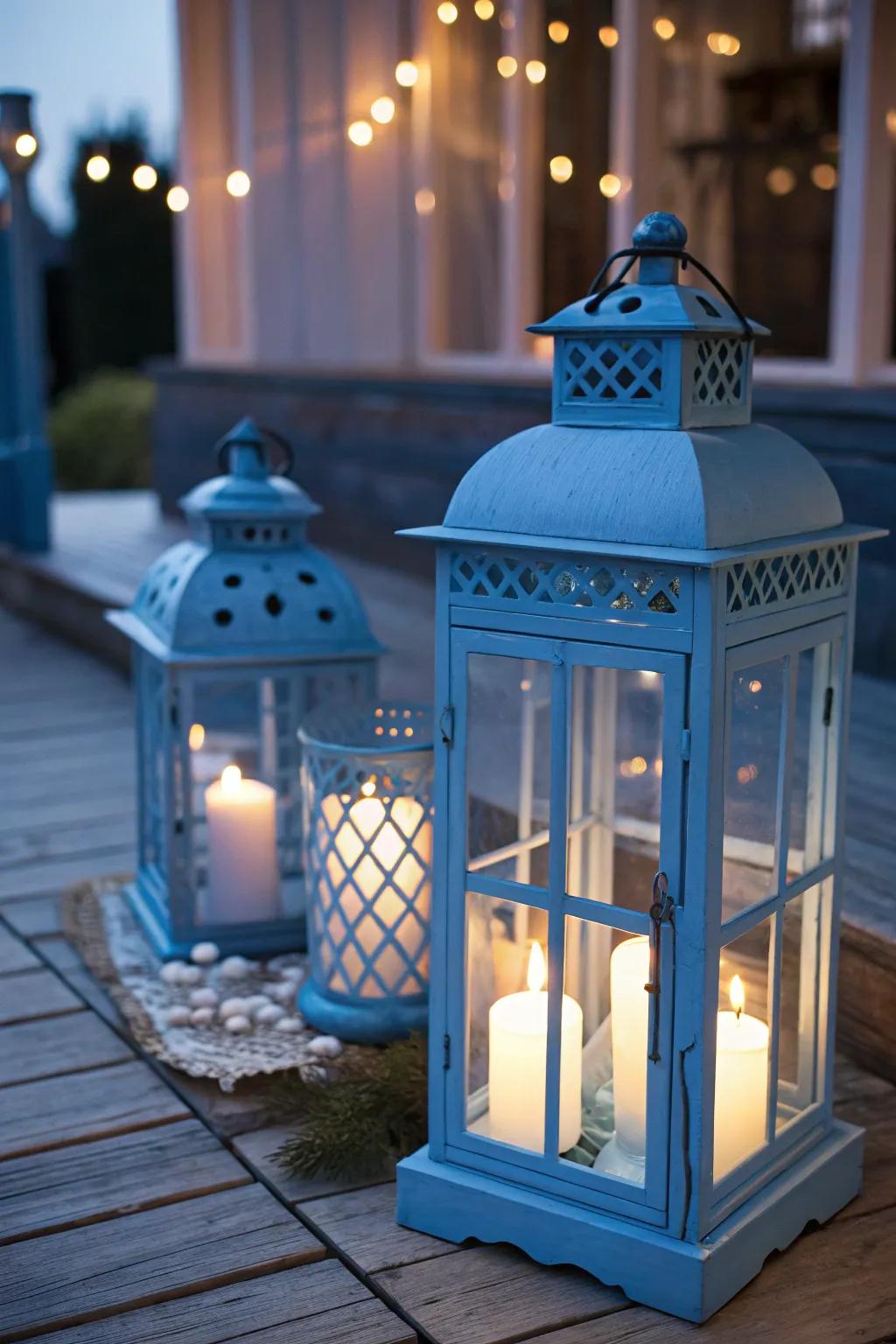 Azure lights illuminating a snug fall scene.