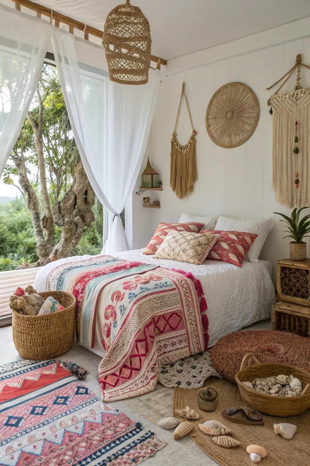 Your bedroom d&eacute;cor is energized by fun patterns.