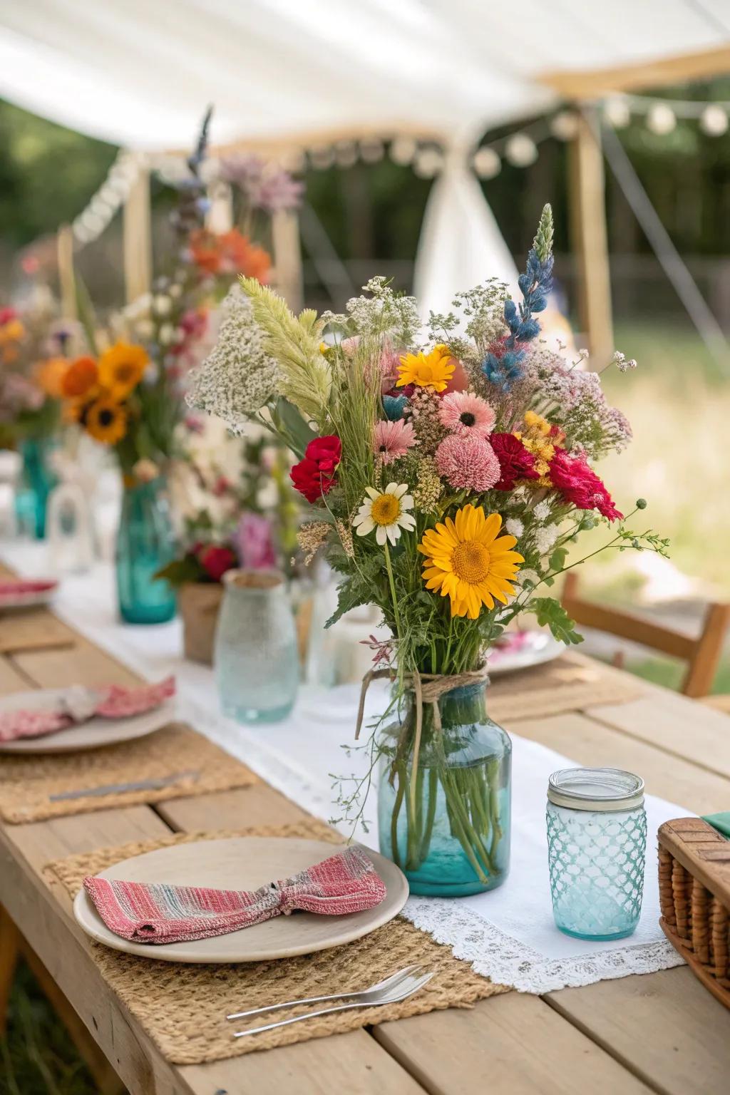 Wildflower bouquets bring nature's beauty to the table.