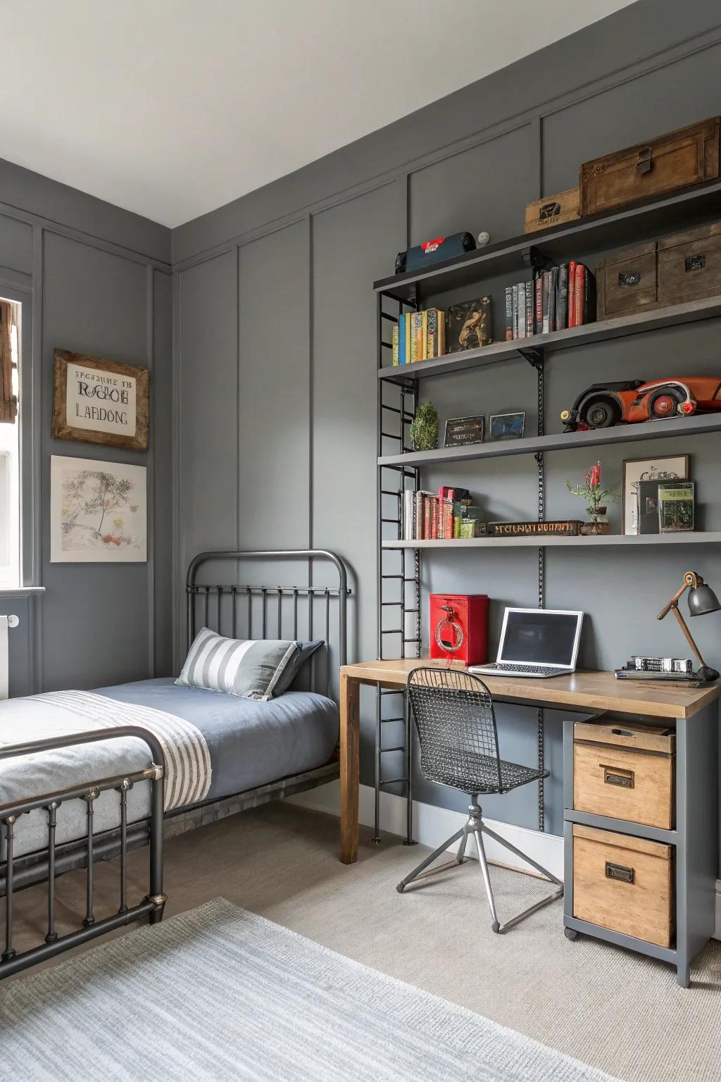 Modern edge with industrial gray tones.