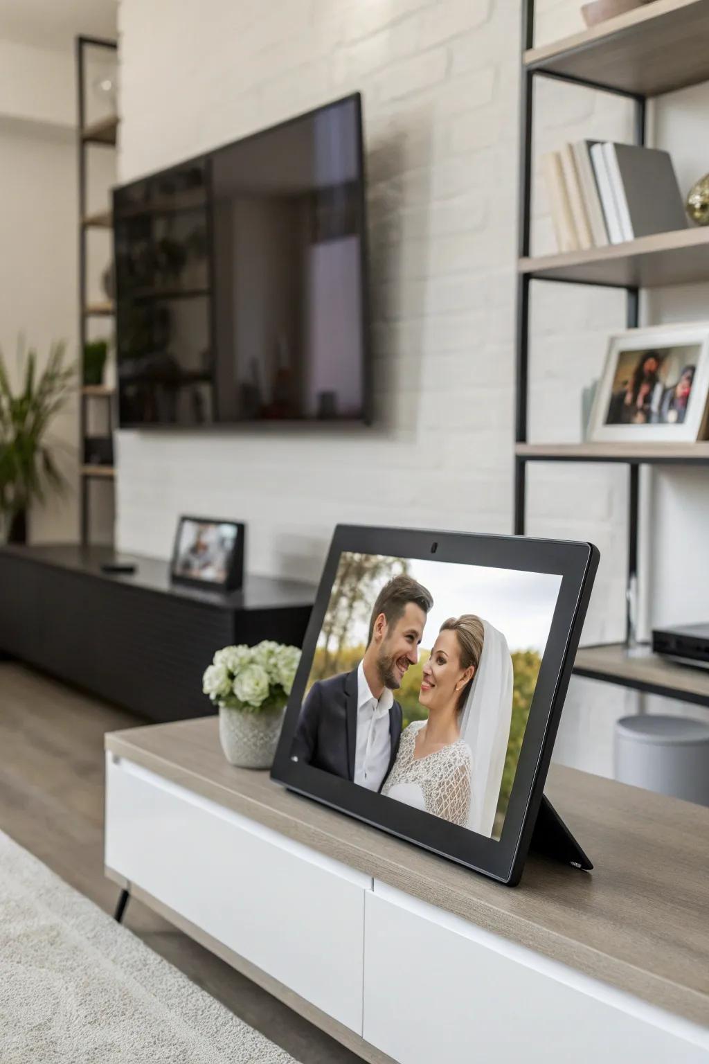 A digital casing showcasing rotating wedding images for a modern permutation.