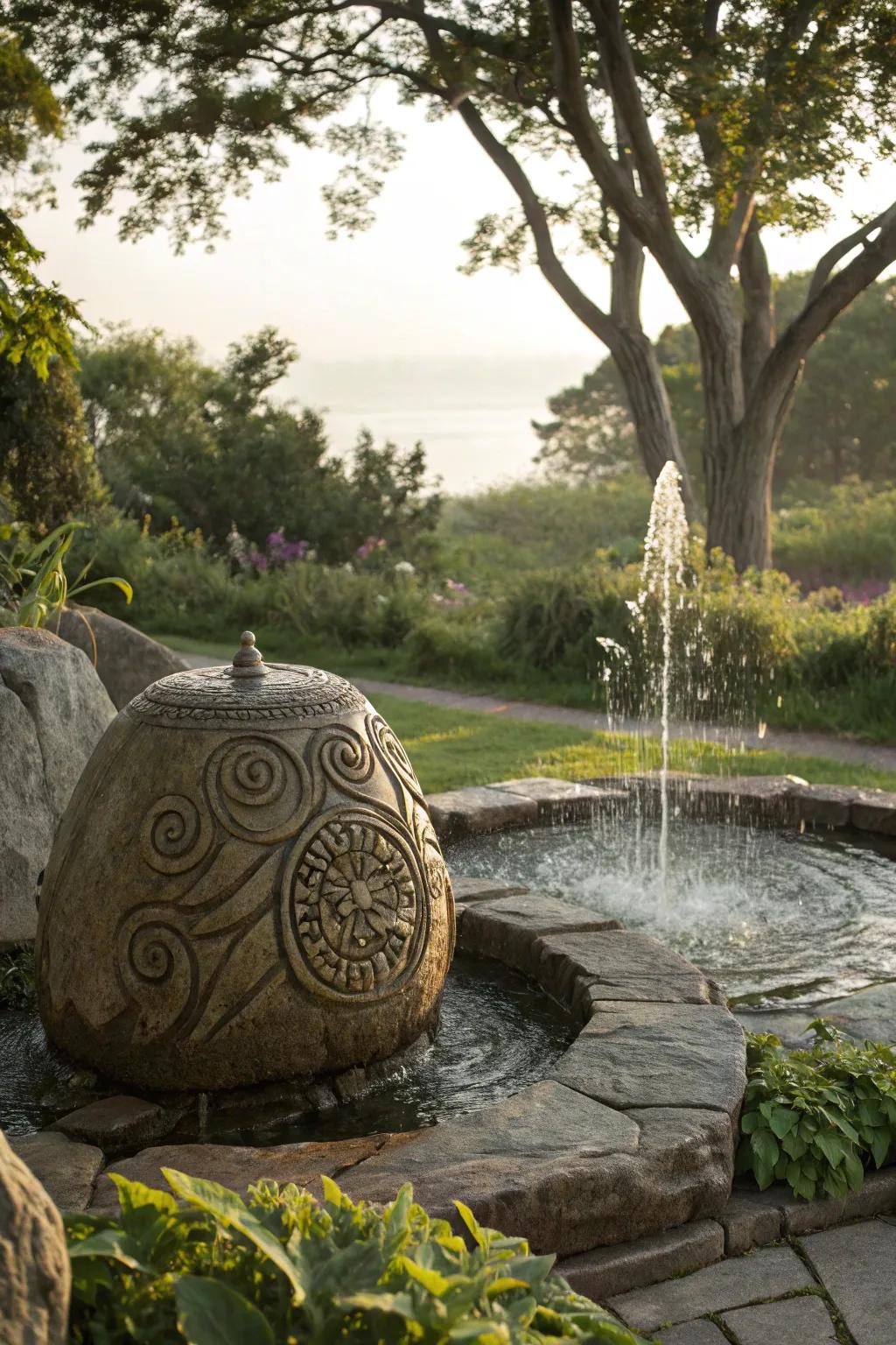 Artistic carvings transform this fountain into a true masterpiece.