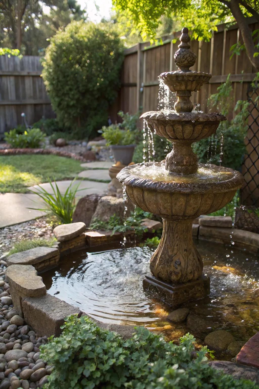 Transform your backyard into a peaceful retreat with a DIY water feature that exudes craftsmanship and serenity.