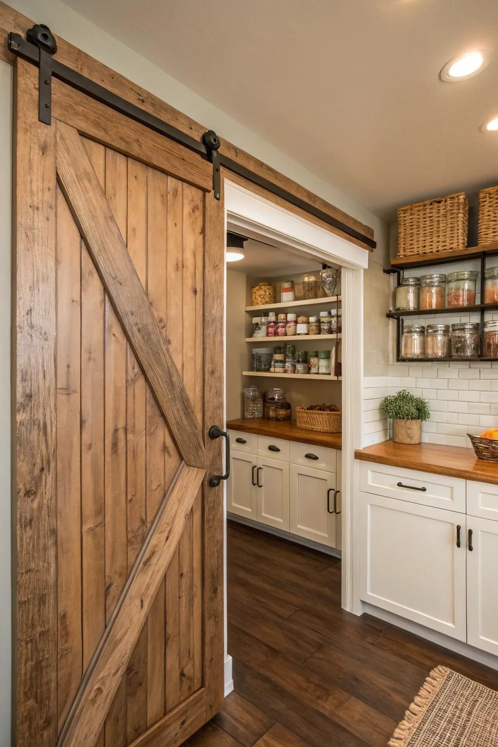 A barn door creates a distinct feel in your kitchen.