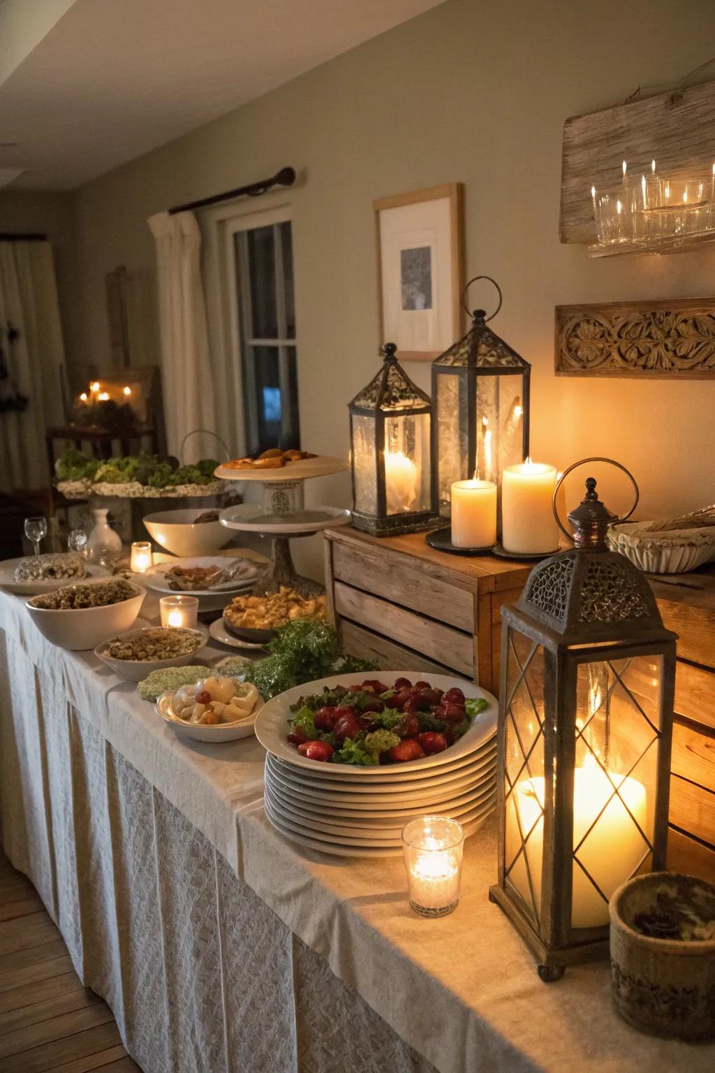 Candle lit feel adds warmth and style to your buffet.