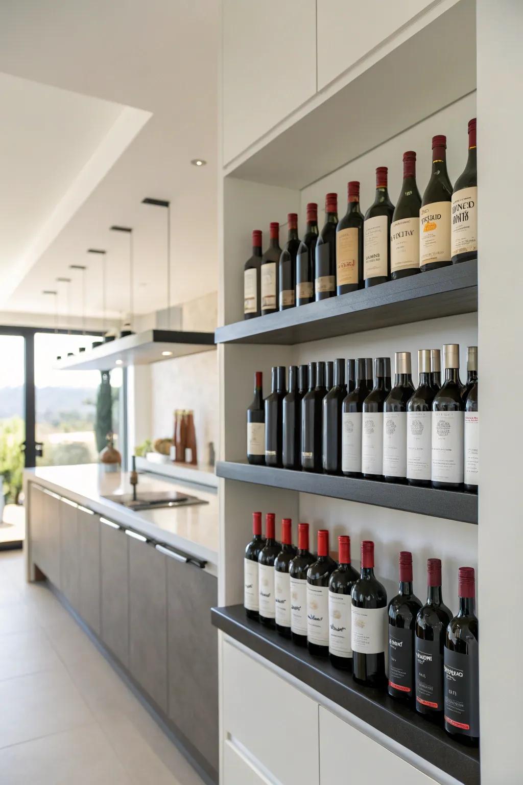 Floating shelves are a stylish way to show off your wine collection.