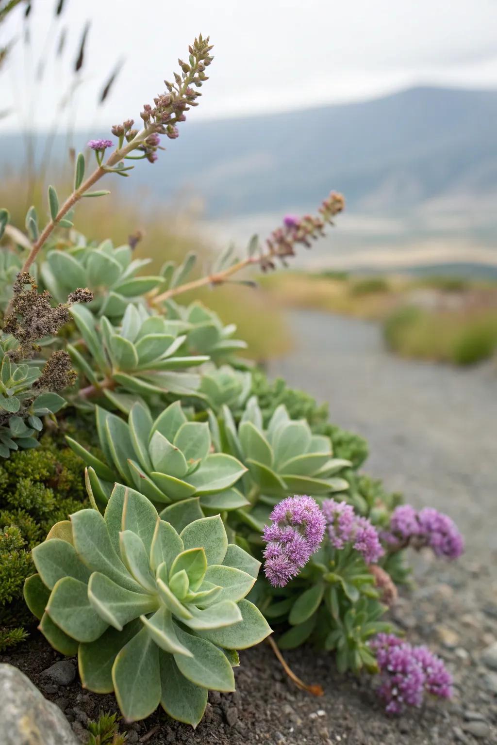 Jade jewels and flutter flower present year-round interest and comparison.