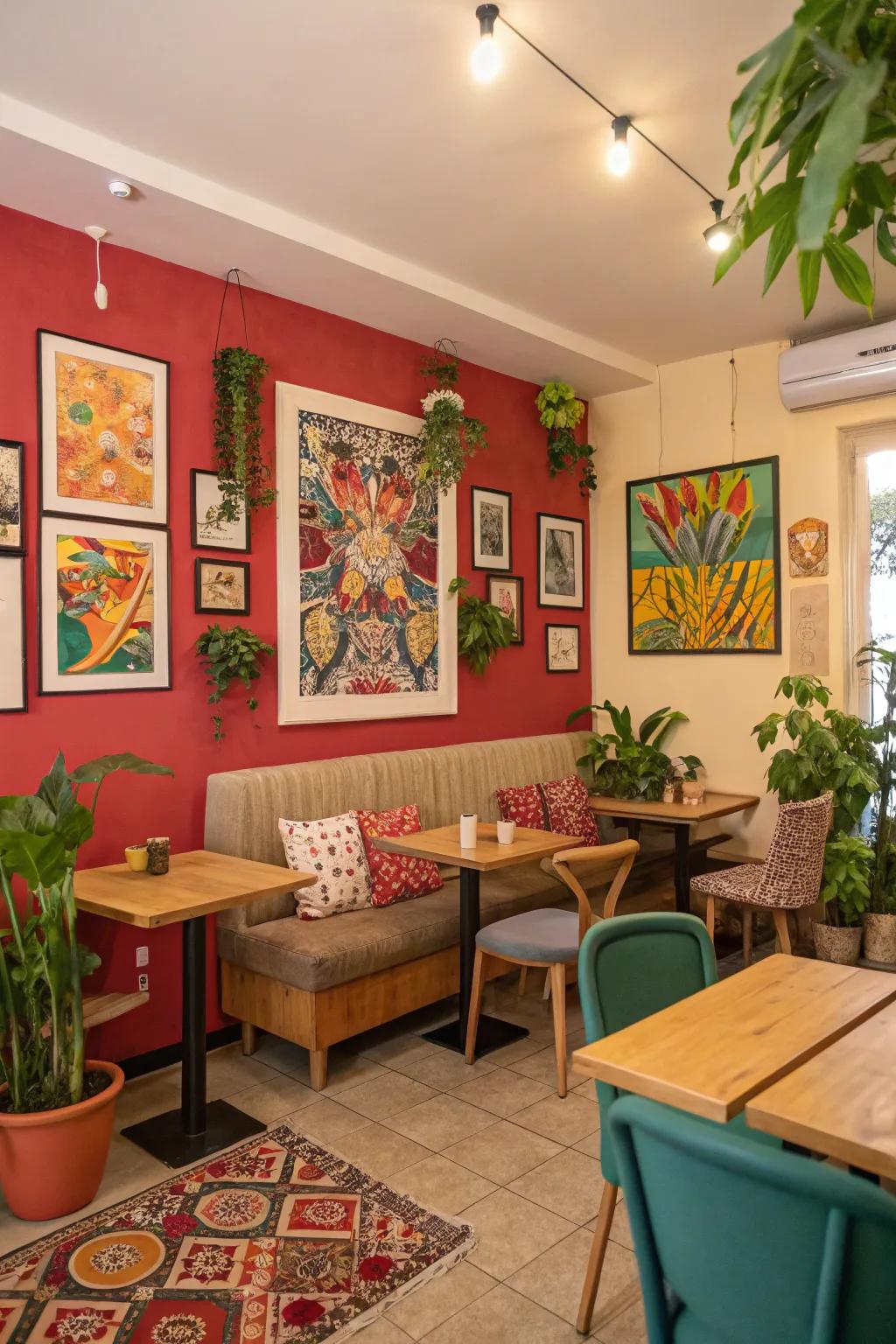 Bold accent hues inject vitality and energy into your home cafe.