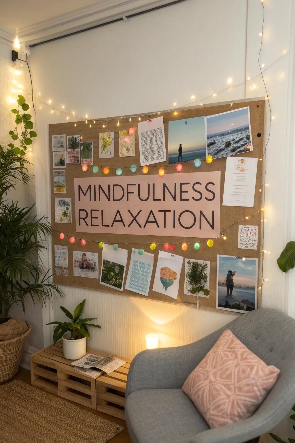 A mindfulness board offering relaxation tips for students.