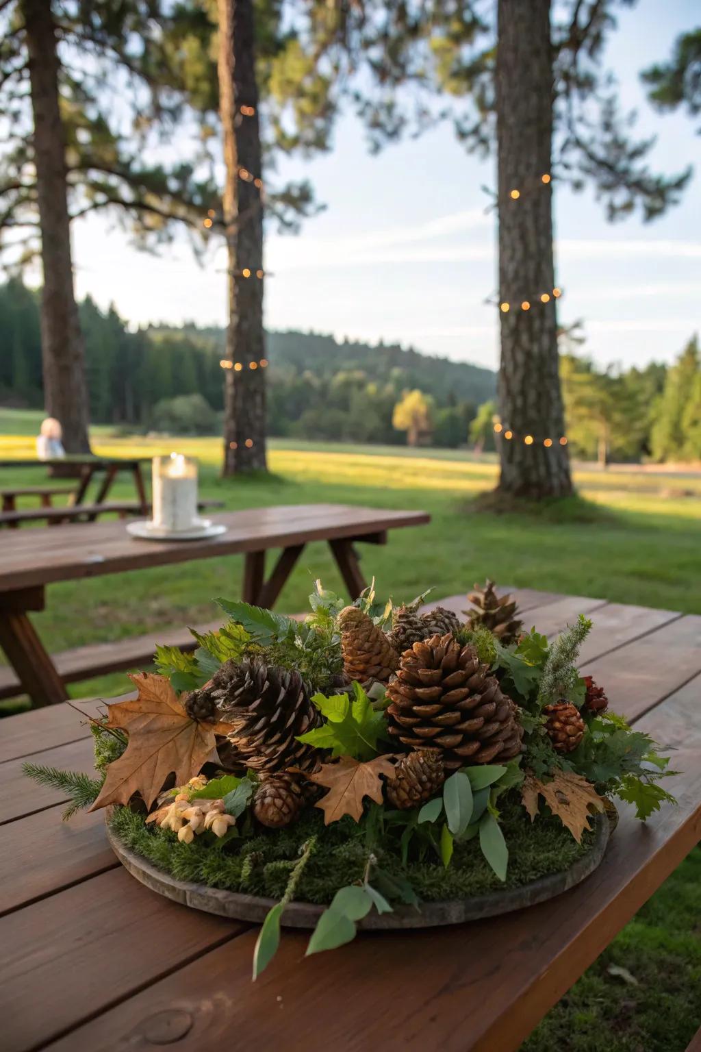 Craft exquisite centerpieces using natural elements from the environment.