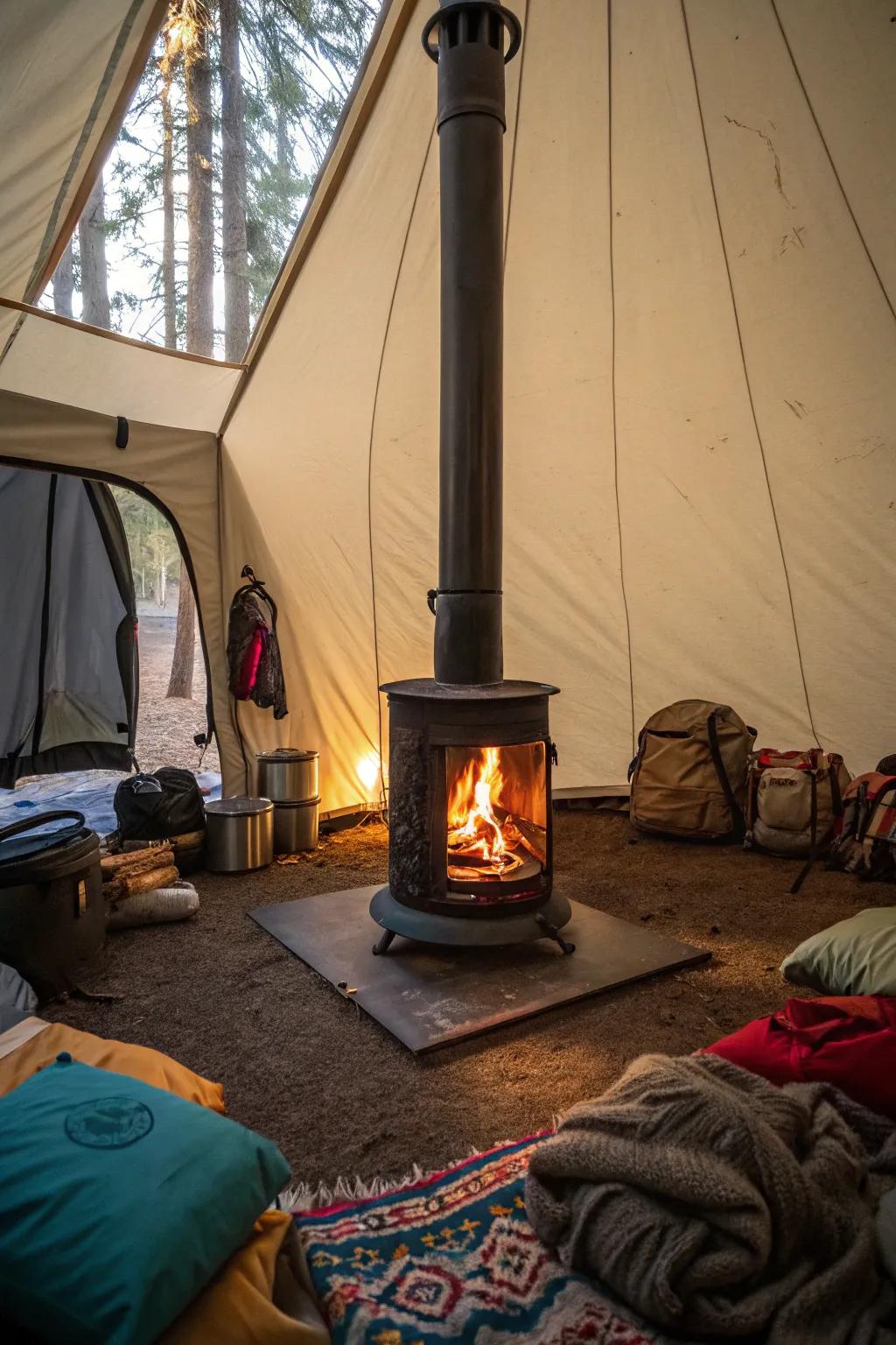 Revolutionize your tent through the warmth of a snug hearth spot.