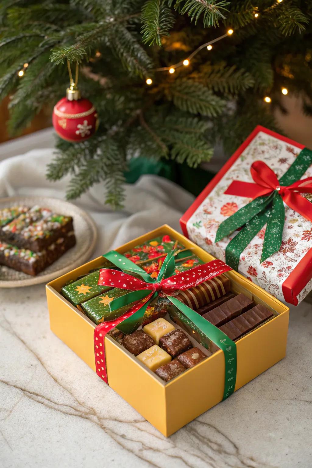 Sweet treat gift boxes prepared to propagate Yuletide atmosphere.