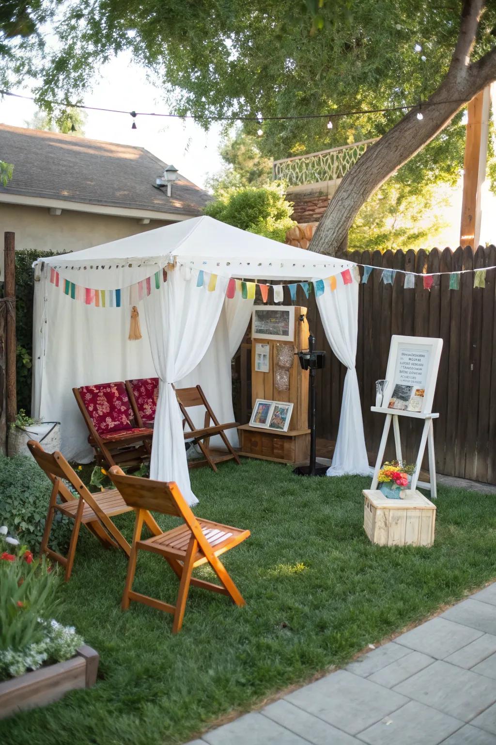 A DIY photo booth adds fun and creativity to the wedding.