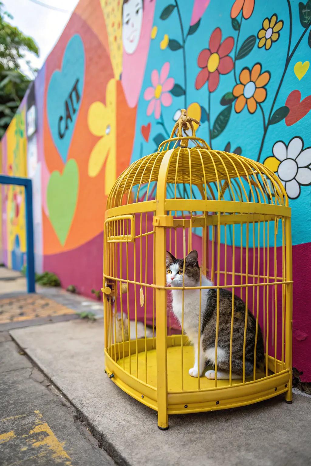 A burst of color can make a cat enclosure come alive with character.