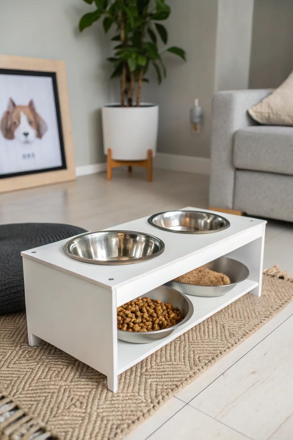 Attain peace through a streamlined way of organizing your cat's eating space.