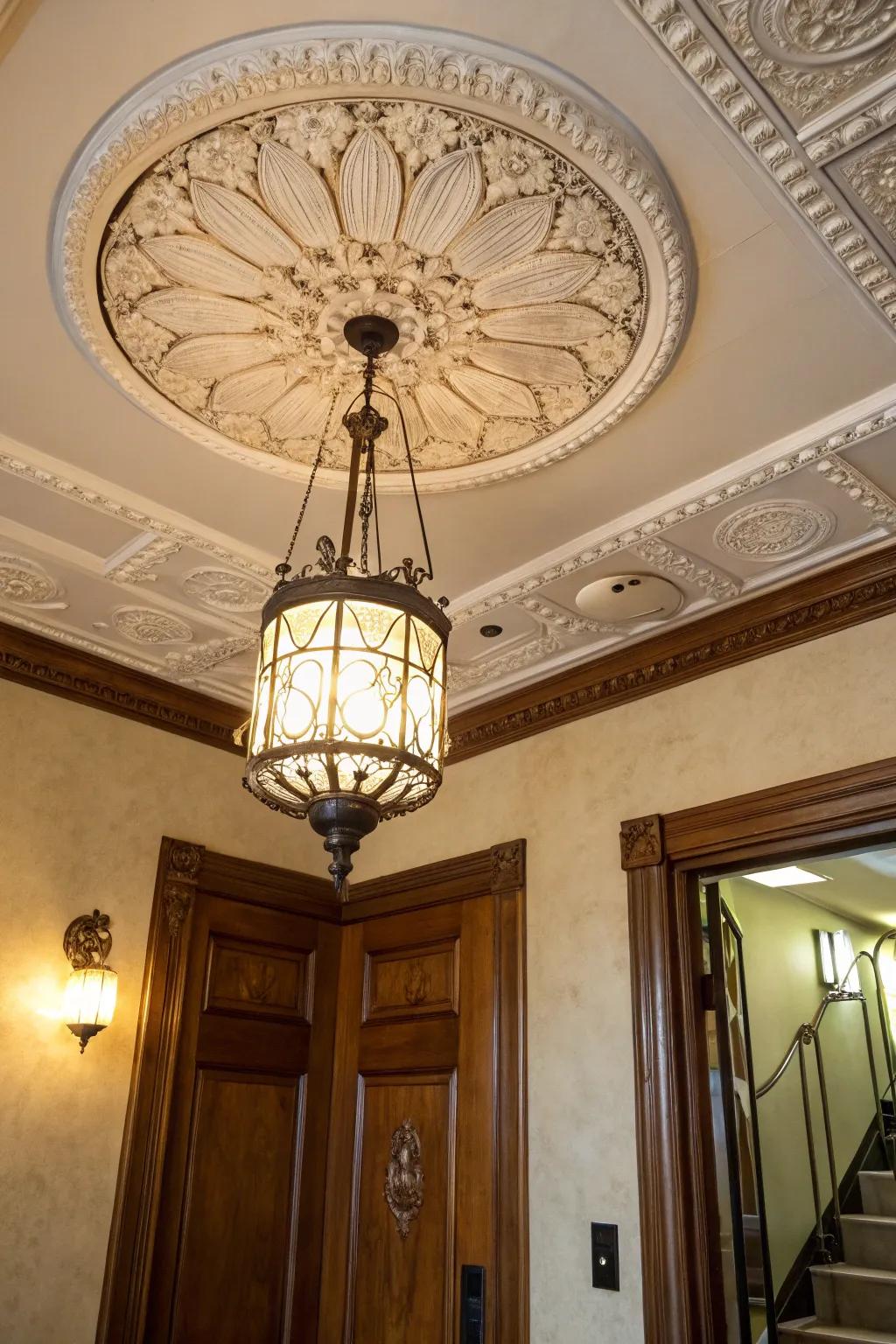 Highlight your lighting using a sophisticated ceiling centerpiece.