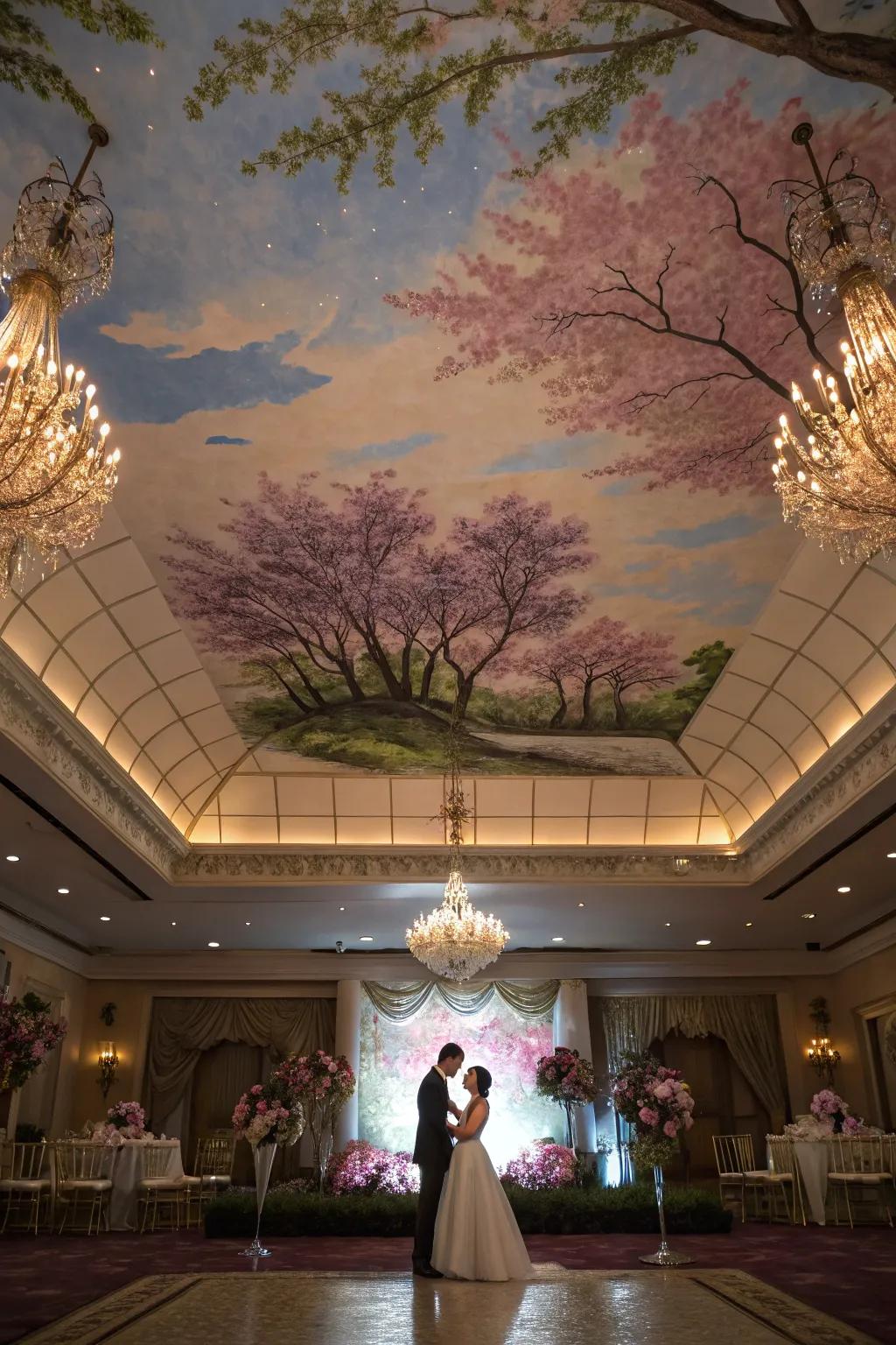 Ceiling paintings fashion an extraordinary atmosphere.