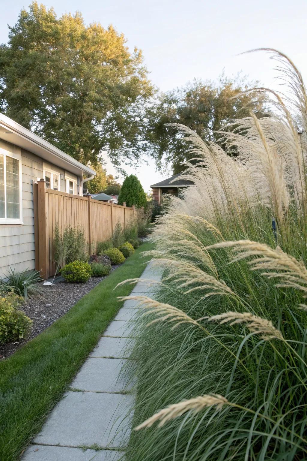 Decorative stalks provide a natural and dynamic privacy barrier.