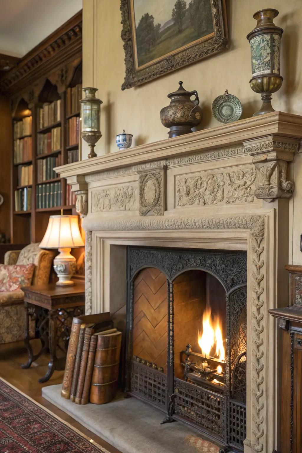 Classic elements encircling the fireplace inject historical charm and character.