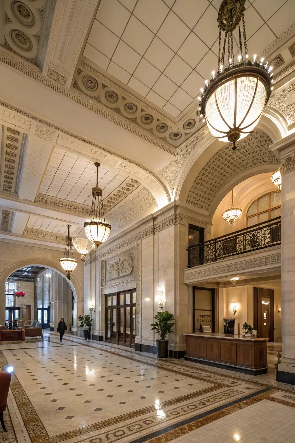 Strategic illumination highlighting the entrance's architectural features.